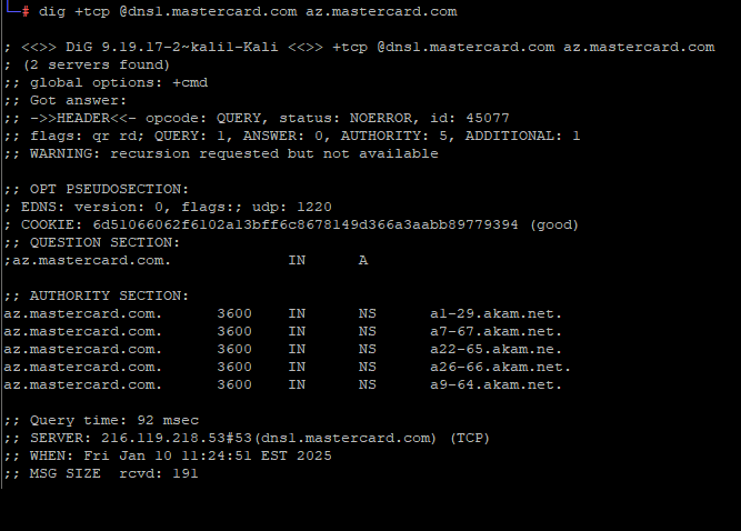 DNS lookup on the domain az.mastercard.com that shows the misttyped NS record.  Credit to krebonsecurity.com